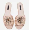 Eleganta märken Regnbågsspetssandaler Tofflor Flats Blomkristaller Märkt Lädersula Rutschkana Juvelförsedd Utsmyckning Mule Casual Walking EU34-43