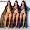 Summer Bikini 3PCS Swimwear Women Leopard Print Beach Wear Set Swimwear+Cover Up Candigan Bathing Suit Sarongs