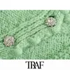 TRAF Women Fashion With Gem Buttons Pompom Detail Knit Cardigan Sweater Vintage Long Sleeve Female Outerwear Chic Tops 211103