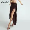 Elegant Satin Långkjolar Kvinnor Sash Lace Up Maxi Svart Kjol Bottoms Slit Wrap Kjol Silk Party Kjol Ny 210415