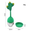 Food Grade Tea Tools for Loose Tea Reusable Silicone Handle Stainless Steel Strainer Drip Tray Included Teas Filter C08G19