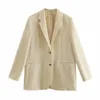 Kadın Moda Ofis Düz Blazer Cepli Ceket Retro Uzun Kollu Kadın Giyim Şık Tek Göğüslü Blazer Tops 210510