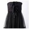 Black High Waist Wipe Front Fringe Bow Belt Irregular Mesh Skirt Temperament Dress Women Summer GX1242 210421