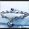 Bracelet gravé Bracelets Bijoux Coeur De L'océan Bleu Zircon Charmes Amour Diamant Filles Cadeau Gioielli Bracelet Femme 8Fa6U