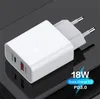 Universal 18W 20W PD väggladdare Snabb laddning Strömadapter Typ C USB US UK EU AU Plug Mobiltelefon Laddare med Retail Package