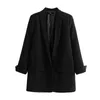 Femmes Mode Bureau Porter Poches Blazer Manteau Vintage Trois Quarts Manches Femme Survêtement Chic Tops 210507