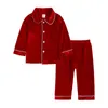 Nouvelle Arrivée Doux Frères Et Soeurs Match Pyjamas Garçons Et Filles Vêtements Ensemble De Noël Rouge Velours Enfants Pyjamas