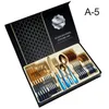 Couverts en acier inoxydable Ensemble de 24 pièces Cuisine occidentale Couteau à steak Fourchette Cuillère Fête de vacances Coffret cadeau Ensembles Multicolore en option WH0123 Par la mer