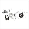 Moderne PVC Music Note Casque Notel Autocollants Home Decor Décoration Art Amovible Noir 42 * 43cm 210420