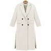 Kvinnorsullblandningar 5 färger Fashion Simple Side Slit Double-breasted Plus Bomull Varm Cashmere Coats för Kvinnor 2021 Solid Long Coat Femal