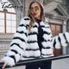 Tataria Kış Sıcak Faux Kürk Ceket Kadınlar için Şerit Kalın Ceket kadın Kadın Yüksek Kalite Peluş S 210514