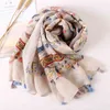 2021 Zomer Koreaans Sweet Bouquet Printing Headscarf Sjaal Katoen en Linnen Strand Froned Cotton Scarf