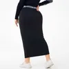 夏の女性のスカートプラスサイズの伸縮性の弾性黒のスリムフィットペンシル文字プリントヘムウェビングラージ中央子スカート210629