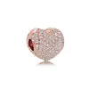 Nueva llegada 925 Sterling Silver Rose Gold Magnolia Heart Beads DIY Fit Original European Charm Pulsera Moda Mujeres Accesorios