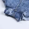 TwotWinstyle Casual Denim Şort Etekler Yüksek Bel Fırfır Hem Gevşek Dantelli Kısa Pantolon Kadın Moda Giyim Bahar Gelgit 210309