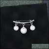 Pins, broscher Smycken Vintage Pearl Bowknot Pin för Women Rhinestones Designer Julklapp Drop Leverans 2021 2JEI6