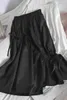 Falda de herramientas para estudiantes con cordón doble para mujer Verano Color puro salvaje Simple Rodilla coreana larga Negro 210420