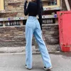 Vintage High Waist Jeans Amerikanska Retro Ljus Blå Lossa Straight Wide Ben Byxor Slim Denim Troouser 807g 210603