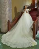 2022 Plus Size Arabic Aso Ebi Lace Beaded Luxurious Wedding Dress Sheer Neck Long Sleeves Bridal Gowns Dresses ZJ222