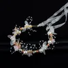 Bridal wedding headbands girls butterfly princess hair accessorieswristband 2pcs sets women pearls flowers ribbon Bows wreath Q094458334