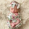 A886 أزهار الرضع الطفل قماط التفاف بطانية يلف بطانية الحضانة الفراش الأطفال ملفوفة القماش مع عقال صور الدعائم