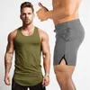 Märke Gym Kläder Bodybuilding Tracksuit Män 2 stycken Satser Fitness Sportkläder Bomull Tank Top + Polyester Joggers Shorts Man 210421