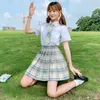 夏の女性のスカートカジュアルなハイウエスト韓国風プリーツ女の子かわいい甘い女性の格子縞のミニスカートxs-2xl 210526