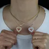 Alla hjärtans dag gåva 41 + 10cm Box Chain Micro Pave Baguette CZ Heart Shaped Pendant Iced Out Bling Smycken Halsband för Kvinnor Kedjor