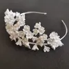 SLBRIDAL Handgemachte Luxus Kristall Strass Perlen Ceram Blume Braut Tiara Hochzeit Brautjungfern Party Krone Frauen Haar Schmuck