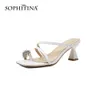 Sophitinaの女性のサンダルファッション快適なレザー手作りの靴女性クリスタルプロファイルヒールレジャーレディースサンダルSO538 210513