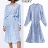 Woman Dress Blue Belt Snake Print Long Shirt Women Elegant Sleeve es Ladies Vintage Midi 210519