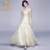 Haute qualité été femmes fête longue robe mode paillettes maille broderie florale demi manches Maxi Vestidos 210506