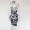 Beyprern Mooie Mesh Inslees Mini Jurk (Naakt Multi) Zomer Womens SleevelsRaps Printed Bodycon Party Club DR2021 NIEUWE X0529