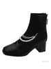 Buty Round Toe Damskie Midd Cielskie Buty Buty-Kobiety Lato 2021 Jesień Guma Mid-Calf Low Ladies Rome Hoof Heels Cotto