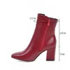 Botas yqbtdl elegante otoño invierno bloque tacones altos para mujer tobillo blanco negro vino rojo cuadrado punta oficina boda zapatos de mujer 43