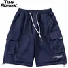 Hip Hop Streetwear Cargo Shorts Lettre Plaine Poches Hommes Harajuku Coton Jogger D'été Piste Court Noir 210713