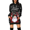 Frauen Casual Langarm Hoodies Pullover Kleid Neue Dame Party Kleid Für Weihnachten Mode Santa Claus Elch Druck Mit Kapuze Kleid y1204