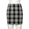 Vintage Black Plaid Mini Skirt Women Fashion High Waist Office Lady Party Side Zipper Skirts Mujer Clothing 210518