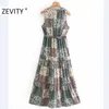 Zevity Women Vintage Koronki Agielskie V Neck Cloth Patchwork Print Casual Slim Sukienka Kobiet Rękaweres Vestido Sukienki Chic DS4503 210603