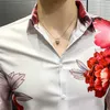 Bahar Erkekler Gömlek Anime Baskı Uzun Kollu Rahat Gömlek Streetwear Slim Fit Çiçek Elbise Gömlek Erkekler Giyim Camisa Masculina 210527