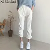 MATAKAWA Slim Corduroy Straight Trousers Korean Chic Basic High-waisted Woman Pants Comfortable Drawstring Casual Pants Women 210513