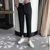 Sommer Business Kleid Hosen Männer Knöchel Länge Casual Slim Fit Hochzeit Anzug Hosen Büro Sozialen Streetwear Hosen Kostüm Homme 210527