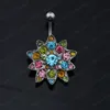 Colorful Flowers Crystal Zircon Fashion High Quality Steel Navel Piercing Belly Button Rings Piercing Body Jewelry