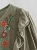 Wiosna Jesień O-Neck Kwiat Haftowane Suknie Kobiety Z Długim Rękawem Wysoka talia Vintage Dress 210421