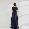 Damen-Partykleider, O-Ausschnitt, kurze Ärmel, Stickerei, Spitze, Patchwork, drapiert, High-Low-Mode-Abschlussballkleid