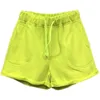 Women's Shorts Fluorescent Green Casual Sports Pants Women 2021 Summer Fashion Elastic Waist Loose Wide Leg Crimping Short