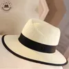 Cappelli a tesa avara Cappello estivo da donna classico con lettera M Cappello di paglia grande Panama Fedora Fashion Travel Beach