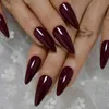 Valse nagels kastanjebruin rode gel fantasie valse nagels amandel puntige donkere sexy medium lange maat stiletto tips met lijm sticker 220225