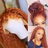 Deep Wave Small Curly Ginger Orange Lace Front Synthetic Hair Wig Women Pre-Drawn Heat Resistant Everyday Wigs 180% Density HD Natural Hairline