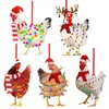 Juldekorationer Trä Scarf Chicken Pendants Xmas Tree Ornaments Hem Hängande Inredning för Navidad 2021